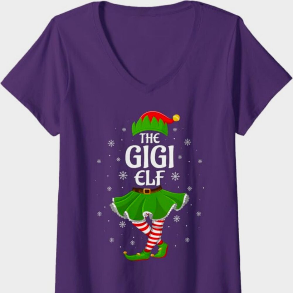 Unwrap the holiday magic with a NEW Gigi Elf V-Neck v-neck short-sleeve tee